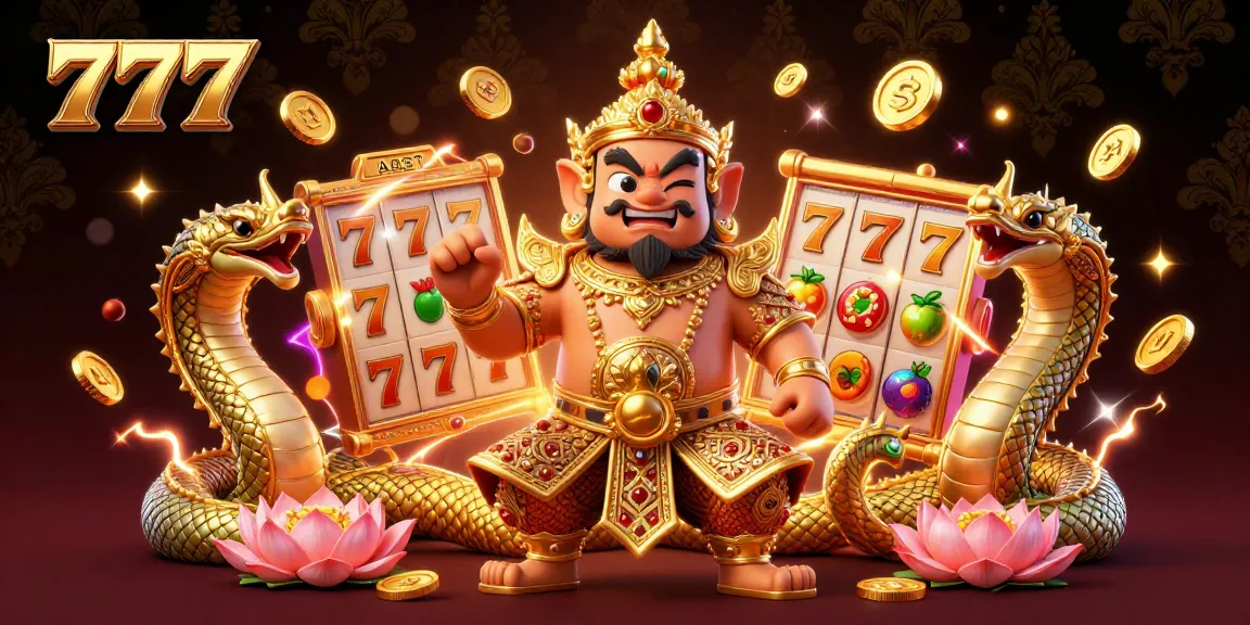 Experience thrilling gameplay with 777 slot reels featuring lucky symbols and jackpots in a vibrant casino scene.