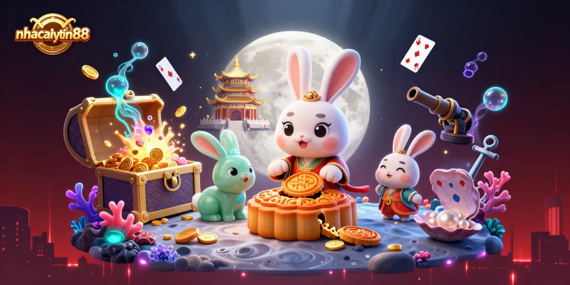 Join the fun with nhacaiuytin88 as the moon rabbit reveals hidden treasures in a vibrant casino themed fantasy.