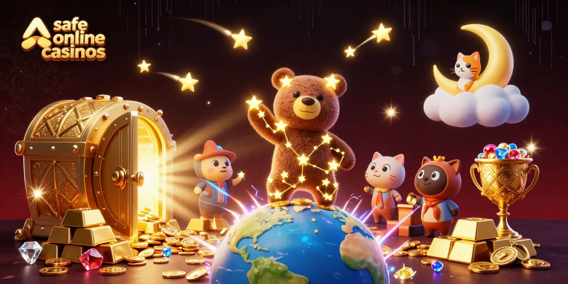 Experience the excitement of safe online casinos in Australia through a magical cosmic scene.