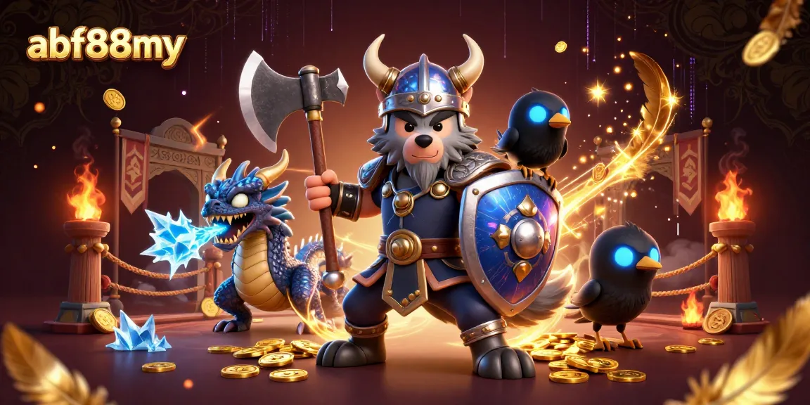 Engage in thrilling gameplay with afb88my, featuring Viking warriors, dragons, and casino elements.