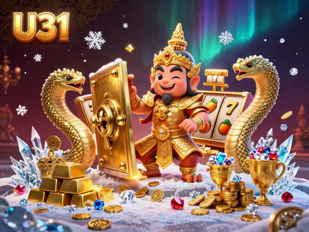 Experience thrilling slots at U31, featuring stunning guardian designs with treasures illuminating the scene.