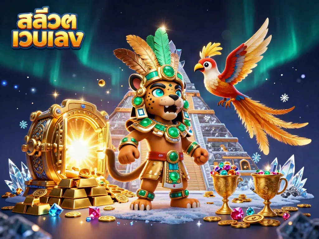 Experience the magical world of สล็อตเว็บตรง with vibrant Mayan priest and golden treasures.