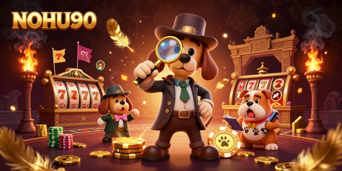 Engage in immersive gambling adventures with NOHU90 featuring slot reels and golden poker chips.