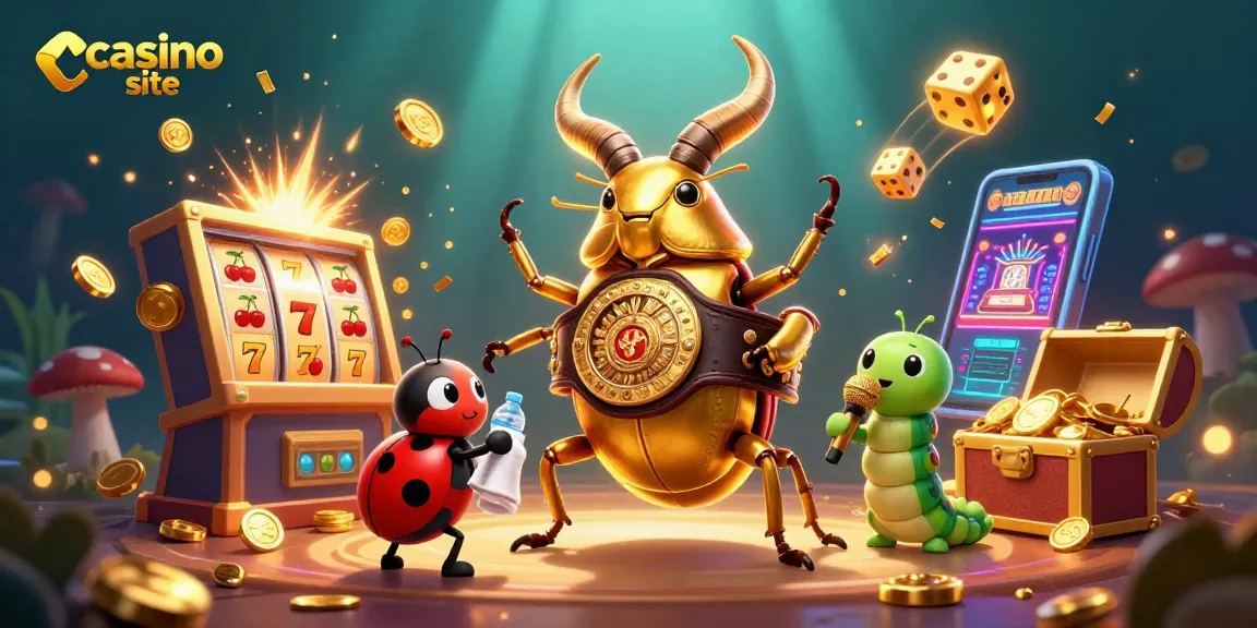 Engage with casino site excitement in this vibrant 3D illustration featuring a boxing beetle champion.