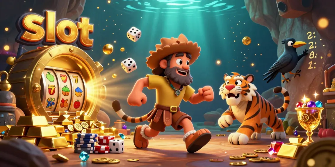 Spin the slot games with a captivating prehistoric casino scene featuring vibrant characters and rich treasures.