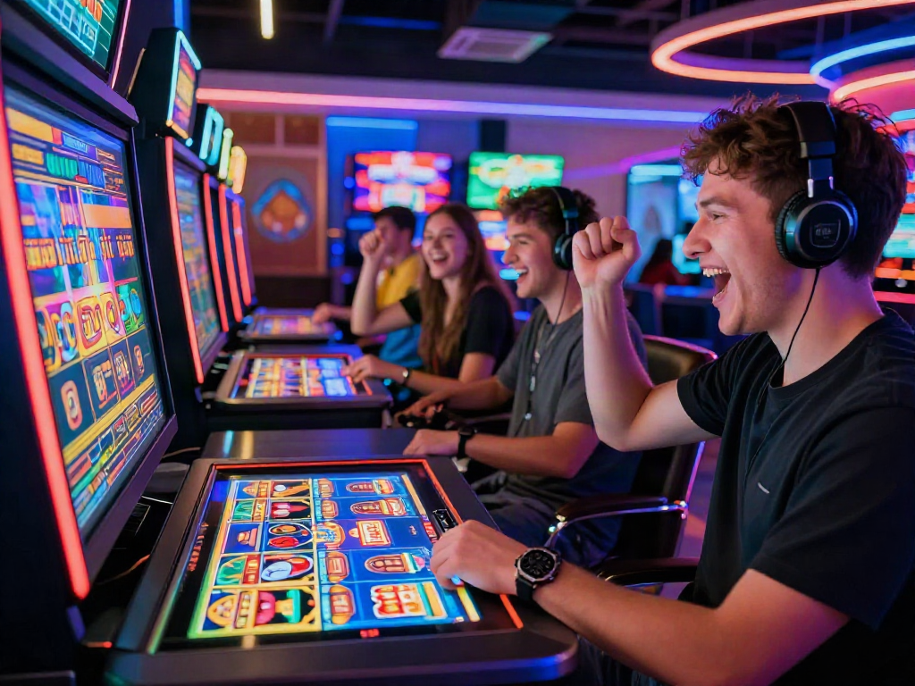 Exciting players engaging with online gambling experience featuring akunjp in a vibrant casino setting