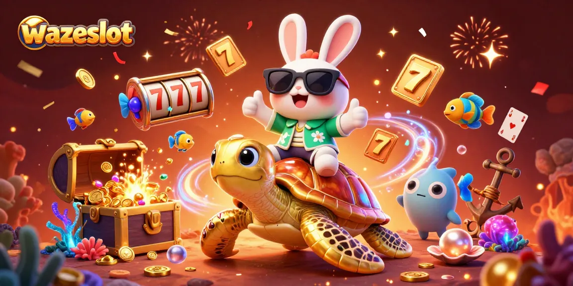 Experience winning action on Wazeslot with a 3D cartoon lucky rabbit, golden turtle, and slot elements.