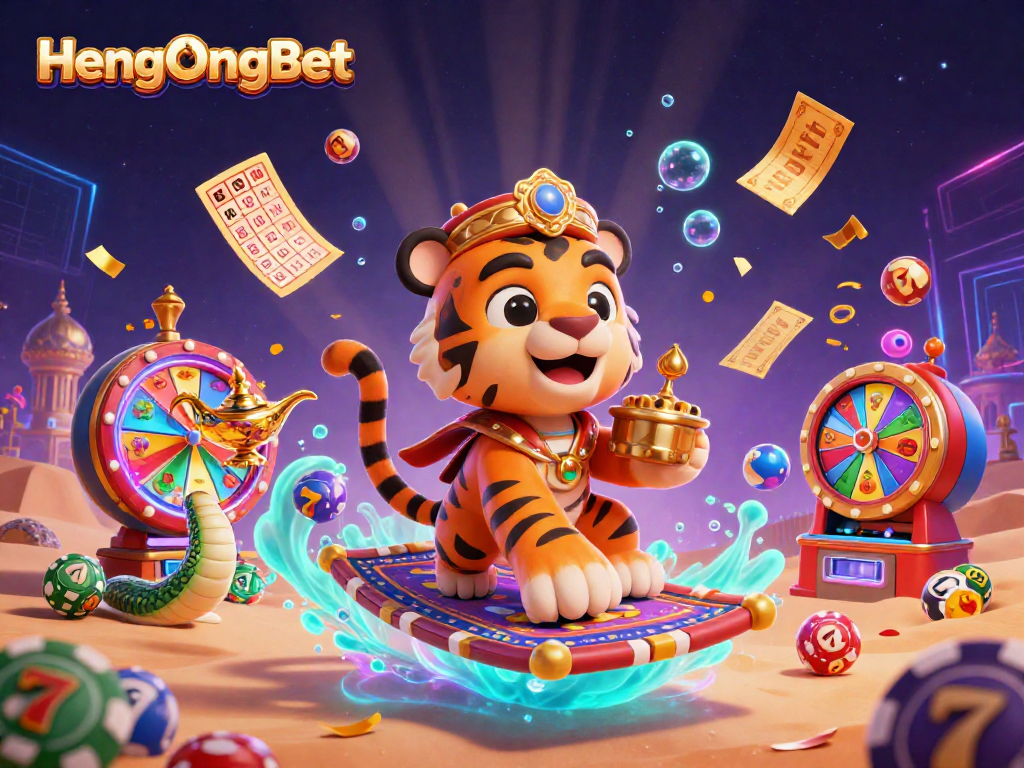 Experience the vibrant gaming atmosphere at HengOngBet with dynamic illustrations featuring a casino theme.